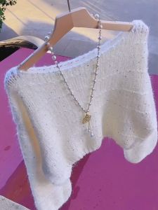 Áo Len Dệt Kim Một Bên Vai Lấp Lánh Kiểu Pháp Cao Cấp Cho Nữ Mùa Thu Mới Đa Năng Thon Gọn Thời Trang Áo Len Cổ Tròn Dài Tay