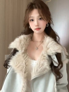 CHANGTONG | Áo Khoác Ngắn Lông Cừu ấm áp Cổ Trụ cho Mùa Xuân