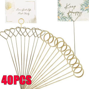 40Pcs Sleek Design Bouquet Card Holder Heart Star Message Card Postcard Metal Clip Wedding Gifts Flowers Packaging Decoration Party DIY Decor