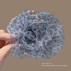 NING ZHOU | Elegant Blue Flower Mesh Leopard Print Hair Clip