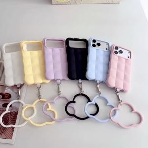 szhaiyu | For IPhone 12 13 14 Pro 15 16 17 18 Pro Max 3D Cloud Puff Silicone Soft Phone Case Phone Charm Accessories Shockproof Cover