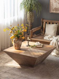 American Retro Solid Wood Square Coffee Table Living Room Home Use Wabi Sabi Style Homestay Office Creative Designer Tea Stage Table