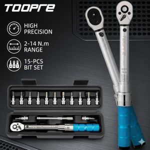 TOOPRE 1/4 Drive 2-24Nm Bicycle Torque Wrench Set Hex Allen Keys Socket Bits Ratchet MTB Road Bike Maintenance Repair Tool Kits