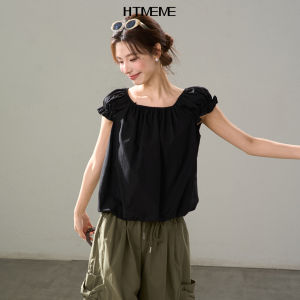 HTMEME | Áo Blouse Trẻ Trung Hoa Nở Cổ Vuông Màu Sắc Sạch Kiểu Hàn