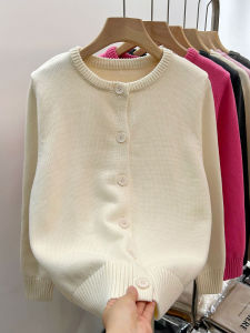 Pure Cotton Non-Ball Sweater Coat Womens Outerwear Knitted Simple Solid Color Spring Autumn Winter round Neck Loose Sweater Jacket