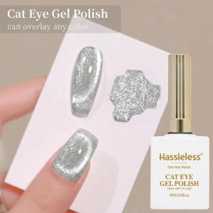 Hassleless 15ml Universal Silver Cat Eye Gel Polish. Glittery Magnetic. Needs UV/LED Lamp. For Home & Salon DIY