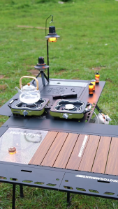 Portable CampDual Firepower Folding Gas Stove with 16000 BTU Adjustable Burners & Piezo Ignition for Outdoor Camping