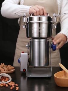 Stainless Steel Electric Grain Grinder Food Pulverizer for Spices Herbs Cereals Coffee Medicine Flour Dry Food Low Noise High Speed Motor 50-300 Mesh Home Pharmacy Use