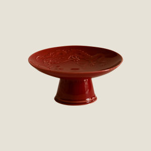 Red Ceramic High-legged Wedding Fruit Basket Chinese Style Living Room Tea Table Decoration Essential Wedding Celebration Supplies