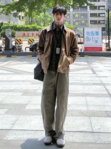 ZHUOCAN | Mens Khaki Detroit Work Style Jacket Retro