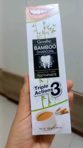 ยาสีฟันแบมบู ชาร์โคล ผงถ่านไม้ไผ่ อนูละเอียด ลดคราบ บุหรี่ คราบพลัค ชา กาแฟ ลดกลิ่นปาก อาการเสียวฟัน ยาสีฟัน กิฟฟารีน Bamboo Charcoal Toothpaste