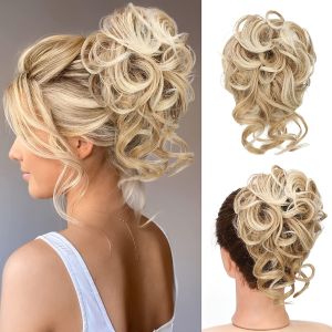 Synthetic Hair Buns Curly Wavy Ponytail Hair Scrunchies with Elastic Rubber Band Messy Hair Bun Hair Pieces For Women Girls
