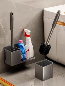 No-Drill Toilet Brush Holder Bathroom Cleaning Tool for Home Use Sanitary Bathroom Seat Cleaner under Sink Toilet Brush Rack