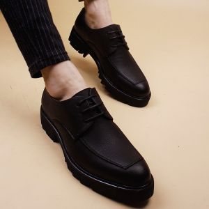 Spring New Arrival Korean Style Thick Bottom Leather Shoes Mens Pointed Toe Casual Soft Bottom High Top Loafers Shoes