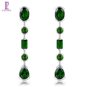 Lohaspie Jewelry Genuine 3.5 Carats Drop Earring Silver 925 Original Natural Chrome Diopside Drop Earring Green Gemstone Earings For Women Birthday Gift Jewelry