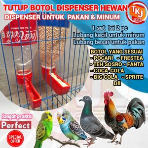 Tutup botol dispenser OTOMATIS 1set dapat 2 pc / tutup dispenser minum burung merpatibeo parkit ayam cepuk tutup botol tempat minum dan pakan sistem dispenser 1 set dapat 2 pc tempat minum dan tempat pakan.