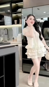 Set đồ nữ thiết kế tiểu thư đồ đi tiệc set công sở xinh Quảng Châu Ren hoa áo babydoll tay búp cổ sen có lót kèm chân váy mini tầng có quần