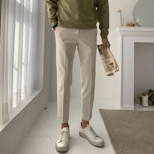 Casual Straight Leg Mens Pants Loose Fit Black Hong Kong Style Spring Autumn Youth Popular Pure Color Nine Point Trousers