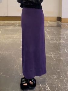Elegant Deep Purple Midi Skirt High Waist Draped Light Maturity Spring Autumn Season Commute Style Korean Version Half Body Skirts