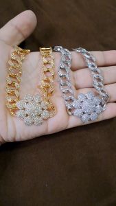 Gelang Rantai Premium Bunga Besar Kristal Titanium Emas Perak
