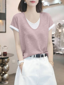 V.C.I | V-neck Short Sleeve Youthful Designed T-shirt