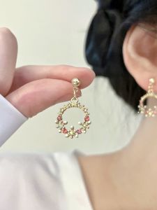 Elegant Floral Fairy Tale Earrings Womens Summer Trendy No Piercing Ear Cuff Alloy Embedded Artificial Gem Korean Style