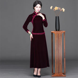 Classic Reformed Velvet Cheongsam Top Womens Chinese Style Tea Costume Set Fashionable Traditional Ensemble for Ages 35+
