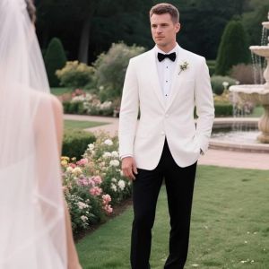 Vest Veston Nam Màu Trắng 1 Mảnh Ve Nhọn Dành Cho Phù Rể Đám Cưới Công Sở Chất Liệu Cotton Polyester Trang Phục Nam Lịch Sự