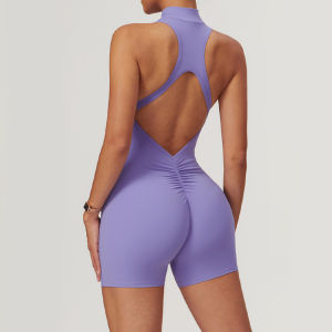 Bộ Đồ Tập Yoga Một Mảnh Tập Thể Dục Có Đệm Ngực Và Khóa Kéo Mặt Trước Cao Vòng Eo Nâng Mông Gấp Gọn Phong Cách Thể Thao Bó Ôm Sát Quần Short Quần Đùi Dành Cho Nữ