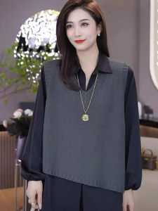 Elegant Knitted Fashion Set Casual V-Neck Vest Outerwear Womens Pure Color Shirt Spring Design Belly Concealing Commute Style