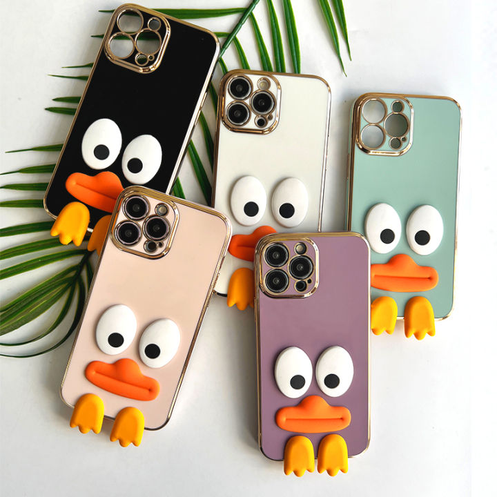 Phone Case Infinix Hot 12 Infinix Hot 12 Pro Hot 12 Play X6817/X6816C/X6816 hot12 Case For Girls Creative Funny Duck Suit Casing Plated Phone Shell Luxury Plating Soft Phone Case