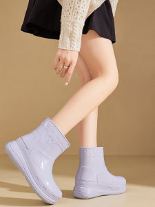 Womens Rain Boots Fleece Lined Anti-slip Waterproof Adult Size Increased Fashion Rubber Shoes New 2025 Model Casual Style PVC Material