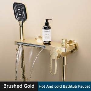 BAKALA | Bathtub Shower Faucet Single Handle Spout Mixer Tap With Hand Shower Wall Mount Platform Bath Mixer Water Faucet Wall Mounted
