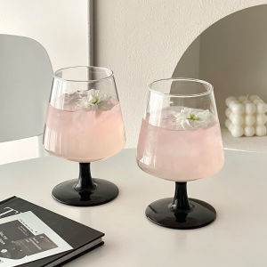 Black High Foot Glass Cup for Home Use Premium Feeling Girls Fruit Juice Bubble Water Cup Drunkenness Cocktail Chicken Tail Cup