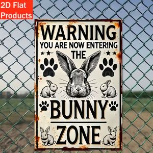 CIFbuy | 2D Metal Sign Wooden Rabbit Warning Plaque Retro Farmhouse Style 1PC Wall Decor for Home Kitchen Garden Indoor Outdoor Use