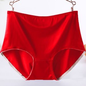 Red Satin High Waist plus Size Womens Underwear Comfortable Seamless Large Triangle Panties for plus Size Women