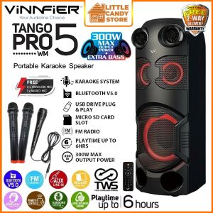 Vinnfier Tango Pro 5 WM 300W Portable Trolley Karaoke Speaker Wireless Bluetooth 3x Mic KTV Microphone For Home TV Phone