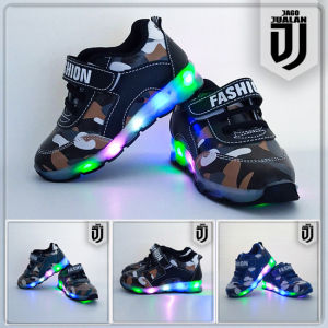 Sepatu Kets Lampu LED Anak usia 1 2 3 4 5 6 tahun ARMY / Sepatu Sneakers Tali Perekat Anak Balita Cowok Cewek Motif ARMY / Sepatu MENYALA Anak Laki Laki Perempuan Fashion Sport / Sepatu Casual LED ARMY Pria Wanita Murah / Sepatu Running Anak Keren Trendy