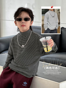 Skin-friendly Fluffy Cotton Base Shirt for Kids with Cool Letter Stripe Design Half High Collar Comfortable Inner Wear for Boys And Girls