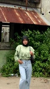 Blouse Ruffle Polo Linen Blus Rafella Blouse Kemeja Wanita Terbaru