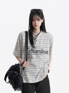 zuocisankon | Áo Thun Dân Dã Cổ Henley Sọc Đối Lập