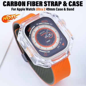 Carbon Fibre Strap+Case for Apple Watch Ultra 2 49mm Magnetic Buckle for IWatch Series Ultra Band & TPU Transparent Protect Case