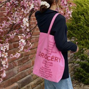 Paul Spring Summer Canvas Bag Womens Student Single Shoulder Pink Letter Print Casual Cloth Bag Commuter Style Hobo Bag