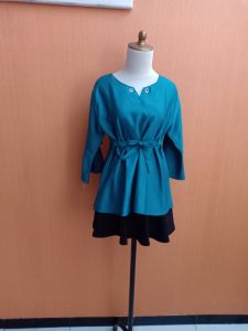 atasan wanita hijau tosca RAIHAN cewek M L blouse kerja kuliah pinggang serut santai