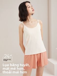 MiiOW | Áo ngủ lụa băng mùa hè mỏng thoáng khí cho nữ Áo chui đầu không tay cổ tròn quần short rộng rãi mặc ở nhà thoải mái