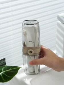 Elegant Multi-Compartment Toothbrush Holder and Mouthwash Cup Set with Removable Mesh Storage for Home and Travel