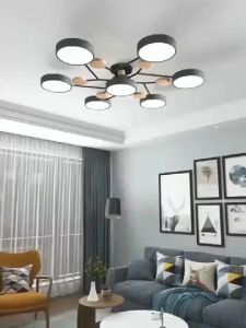 LED Ceiling Light Tri-color Dimmable Flush Mount Wooden Chandelier for Living Room Bedroom Kitchen Office Pendant Drop Light