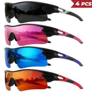 4PCS New Fashion Colorful Sports Sunglasses - One-Piece Wraparound Lens UV400 for Running Cycling & Outdoor