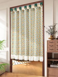 American Country Style Door Curtain Partition Curtain Home Use No Punching Semi Curtain Blind Blocking Curtain Bedroom Kitchen Homestay Artistic Style