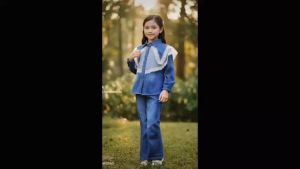 ( GRATIS BANDO ) Setelan Anak Permpuan Jeans Wash Mix Brukat Model Korean Style Terbaru 2025 Umur 3-10 Tahun COD - HanaBalQuesKids